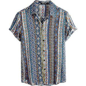 Mens Summer Tropical Shirts Short Sleeve Blue